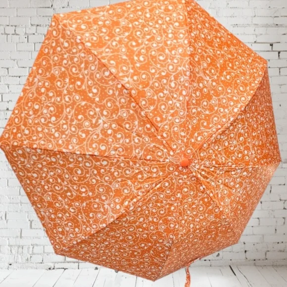 Vintage Christian Dior 70s 80s Orange Paisley pattern Umbrella - Picture 4 of 15